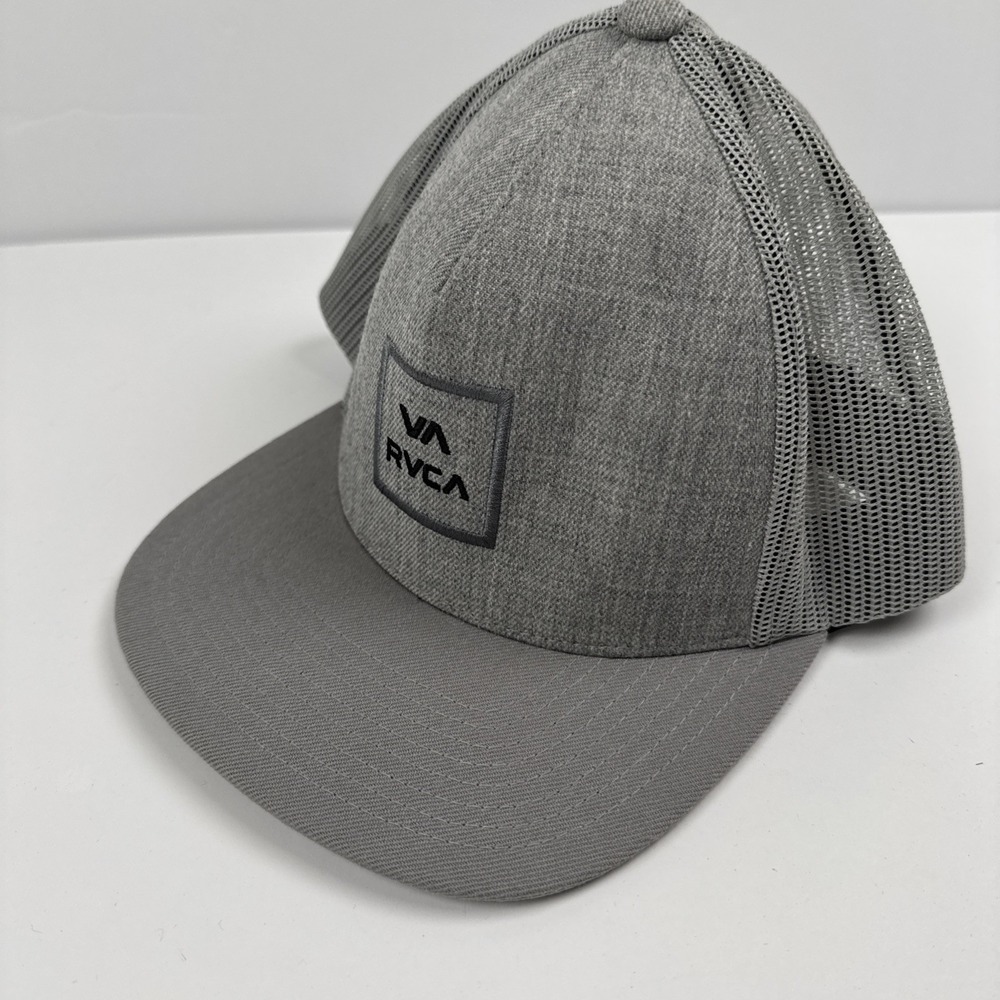 RVCA Gray Mid Fit Trucker Hat VA Logo Snapback Mesh Back Cap Adjustable